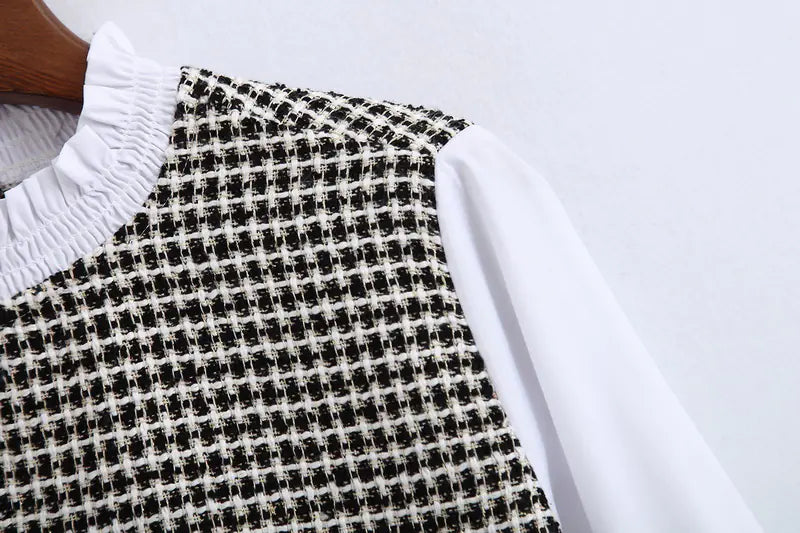 Tweed Panelled Shirt with Sweater Design