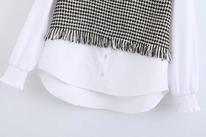 Tweed Panelled Shirt with Sweater Design