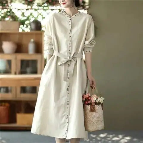 Lace-up Waist Long Cardigan Dress