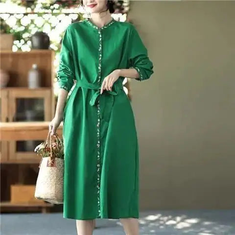Lace-up Waist Long Cardigan Dress
