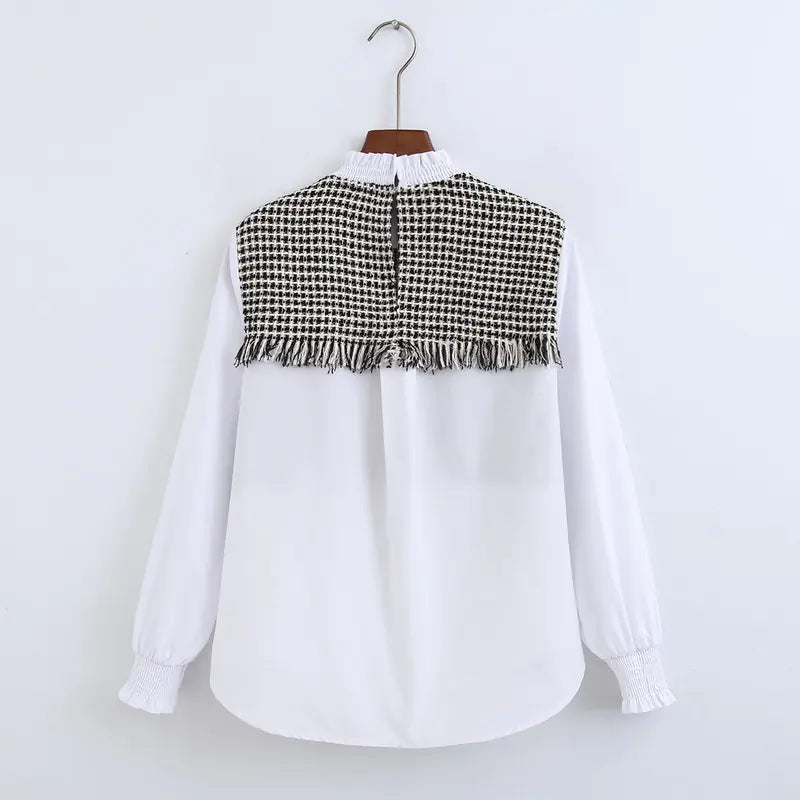 Tweed Panelled Shirt with Sweater Design