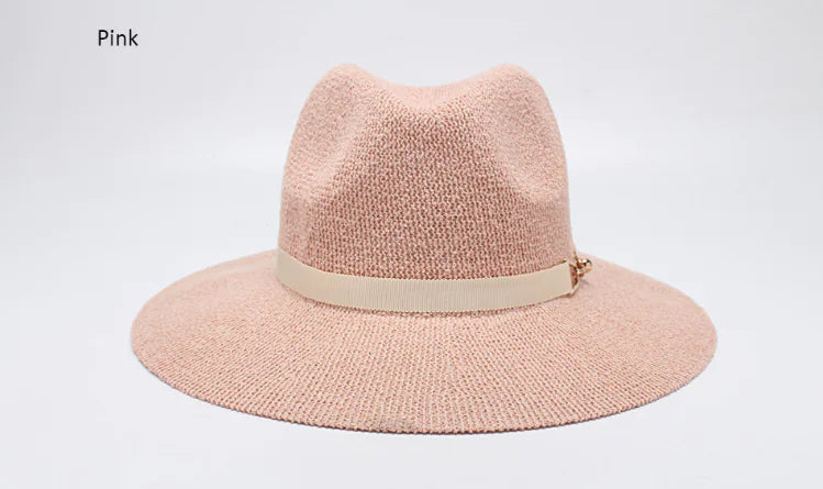 Women's Wide Brim Jazz Hat, Korean Knit Sun Hat
