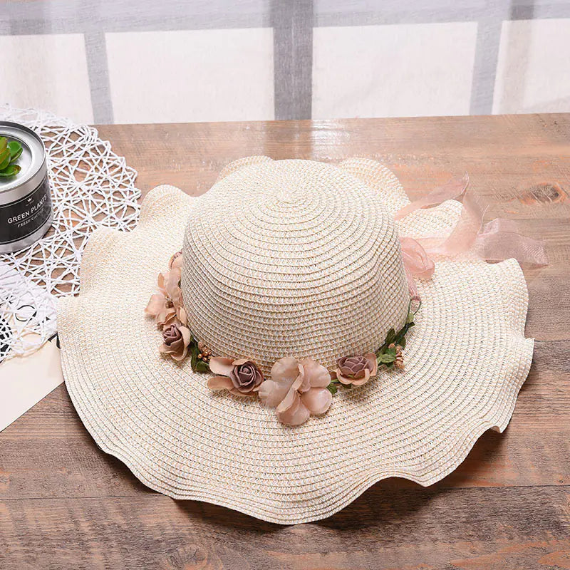 Women's Summer Beach Straw Hat with Flower Design
