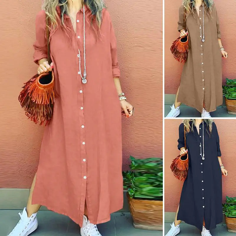 Chic Cotton-Linen Long Sleeve Cardigan Dress