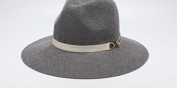 Women's Wide Brim Jazz Hat, Korean Knit Sun Hat