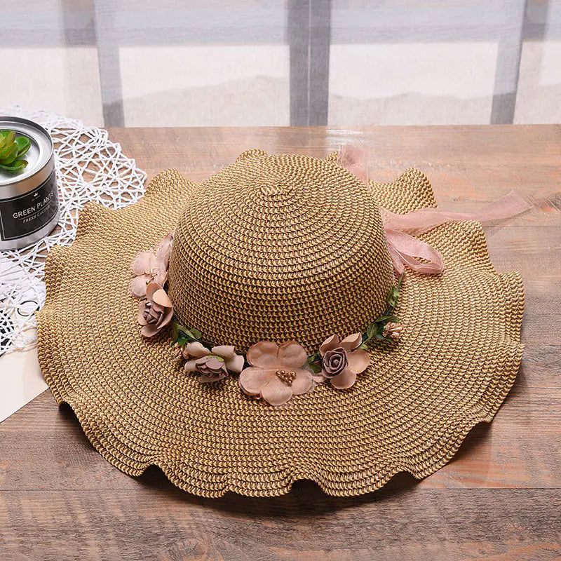 Women's Summer Beach Straw Hat with Flower Design