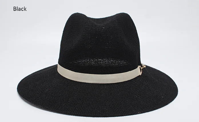 Women's Wide Brim Jazz Hat, Korean Knit Sun Hat