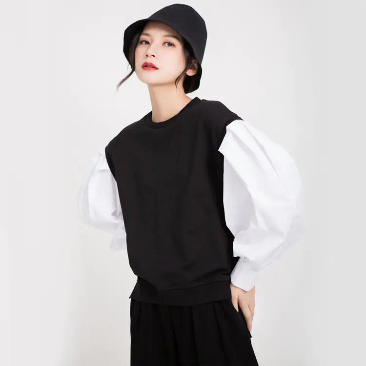 White Lantern Sleeve Long Sleeve Sweatshirt