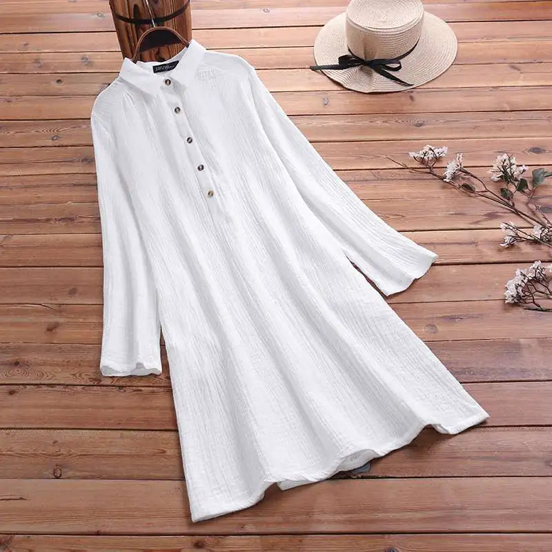 Trendy Cotton-Linen Long Sleeve Dress for Women