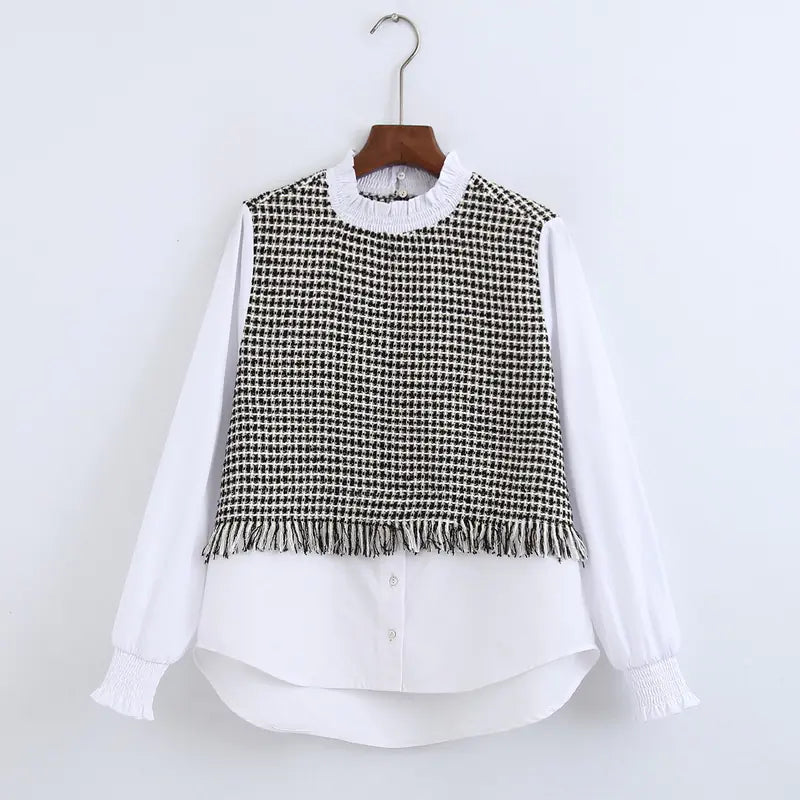 Tweed Panelled Shirt with Sweater Design