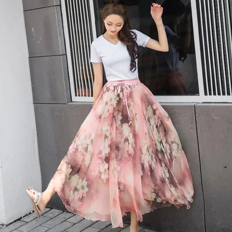 Women's Summer Chiffon Long Skirt for Vacation