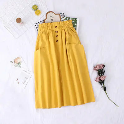 Solid Color Loose Cotton Mid-Length Skirt