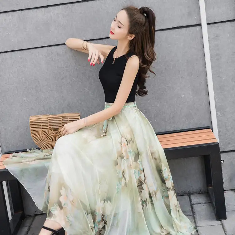 Women's Summer Chiffon Long Skirt for Vacation