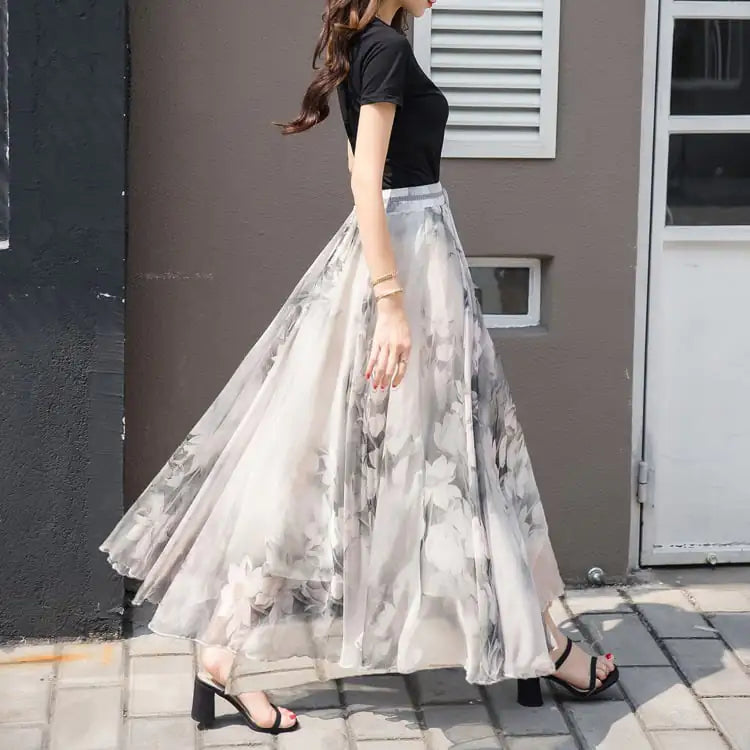 Women's Summer Chiffon Long Skirt for Vacation