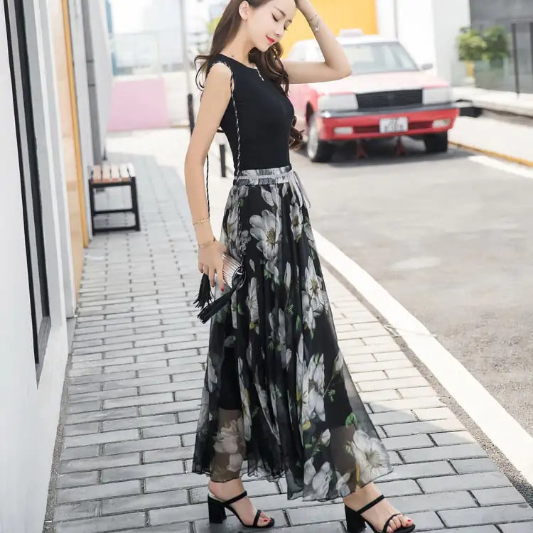 Women's Summer Chiffon Long Skirt for Vacation