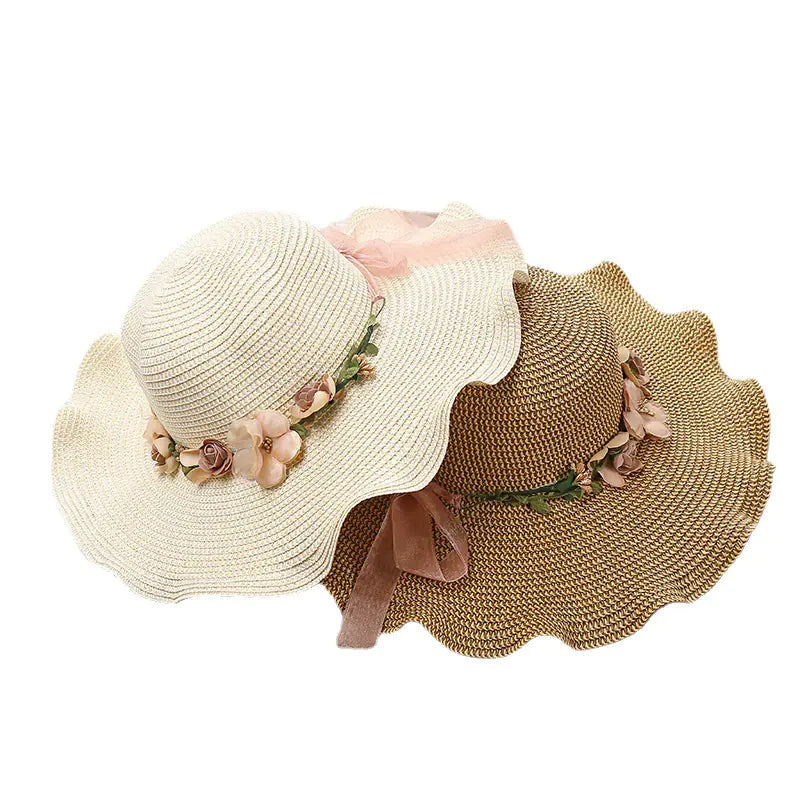 Women's Summer Beach Straw Hat with Flower Design