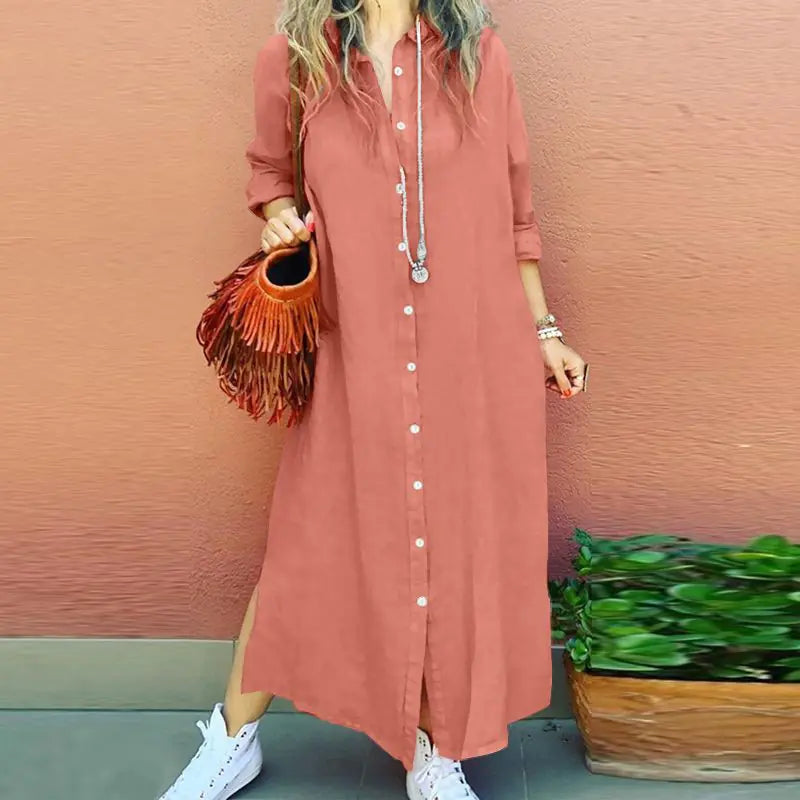 Chic Cotton-Linen Long Sleeve Cardigan Dress