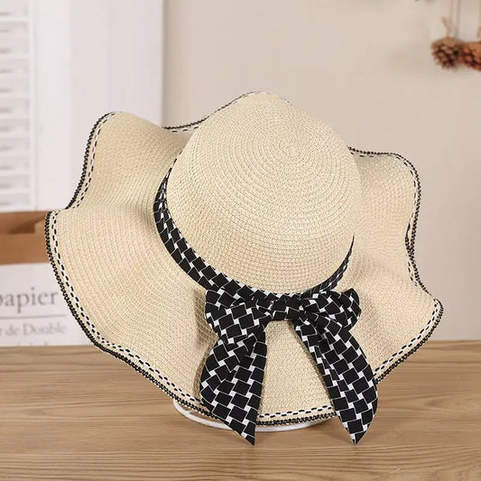 New Summer Women's Bow Knit Straw Hat