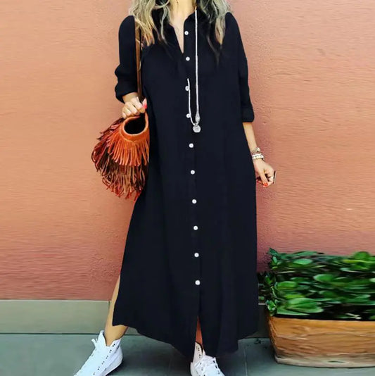 Chic Cotton-Linen Long Sleeve Cardigan Dress