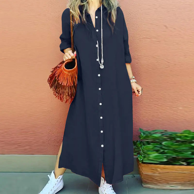 Chic Cotton-Linen Long Sleeve Cardigan Dress