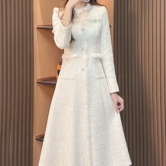 Elegant Winter Long Sleeve Plush Skirt in Classic Style