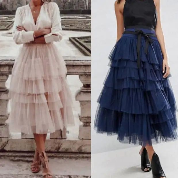 Ruffled Layered High Waist Skirt for Summer