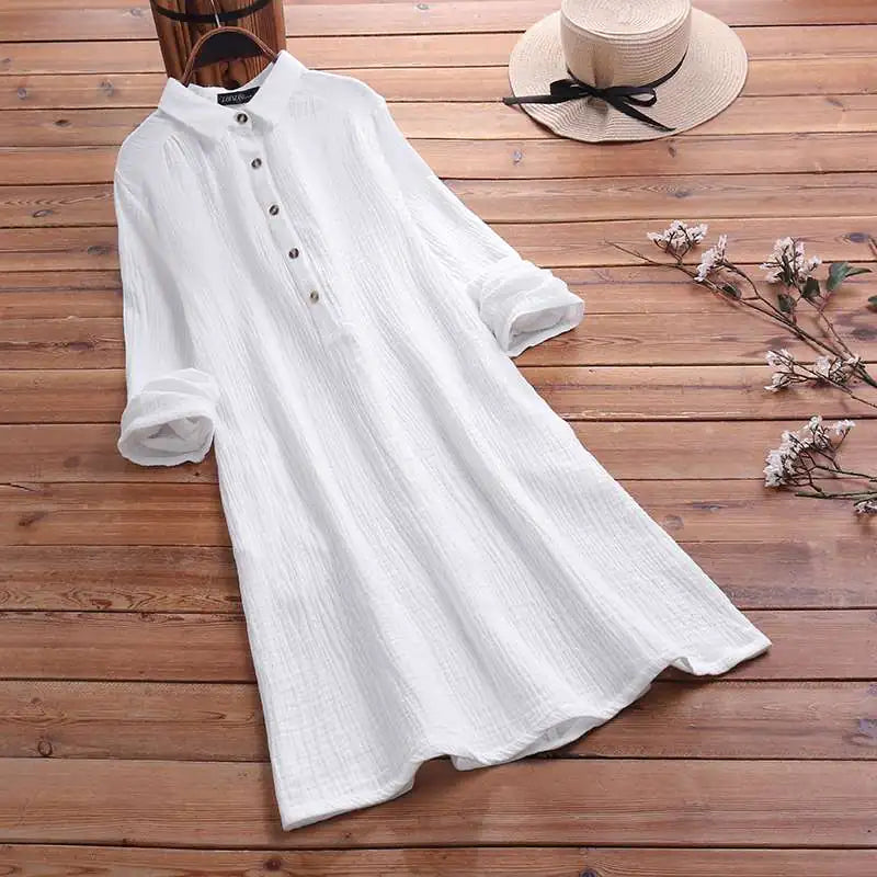Trendy Cotton-Linen Long Sleeve Dress for Women