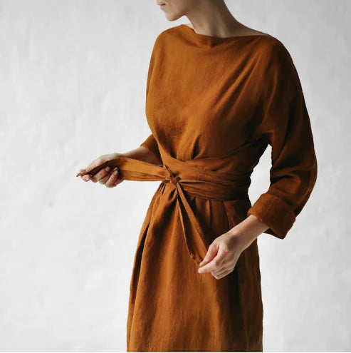 WOLFF Maxi Long Dress with Tie and Long Sleeves (One Piece)