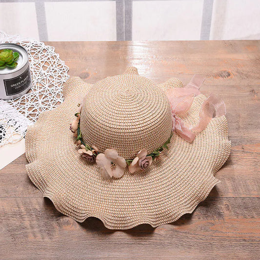 Women's Summer Beach Straw Hat with Flower Design