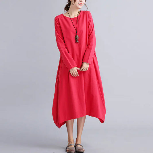 Cotton-Linen Plus Size Dress for Women