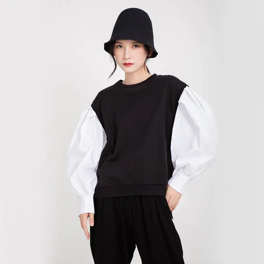 White Lantern Sleeve Long Sleeve Sweatshirt