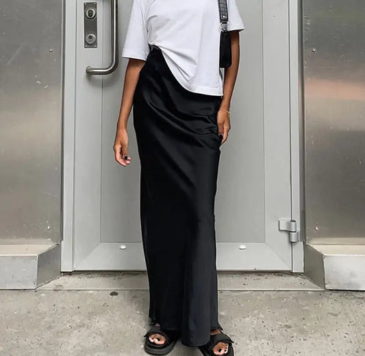 Women's Long Fishtail Skirt in French Satin