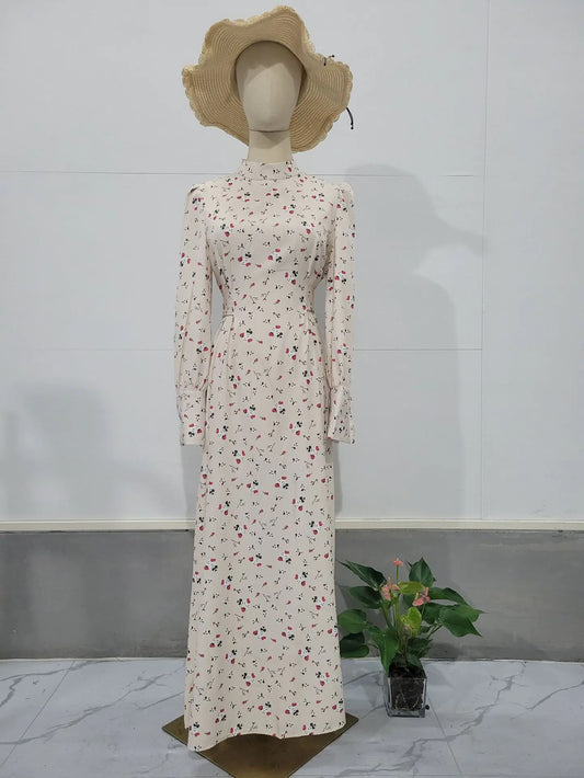 Floral Long Sleeve Dress with Gentle Loose Lace-up Design