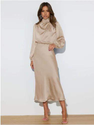 Joanna™ Satin Maxi Dress with Long Sleeves (One Piece)
