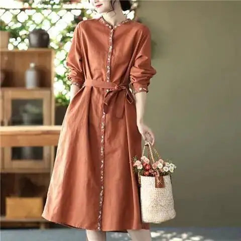 Lace-up Waist Long Cardigan Dress