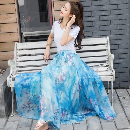 Women's Summer Chiffon Long Skirt for Vacation