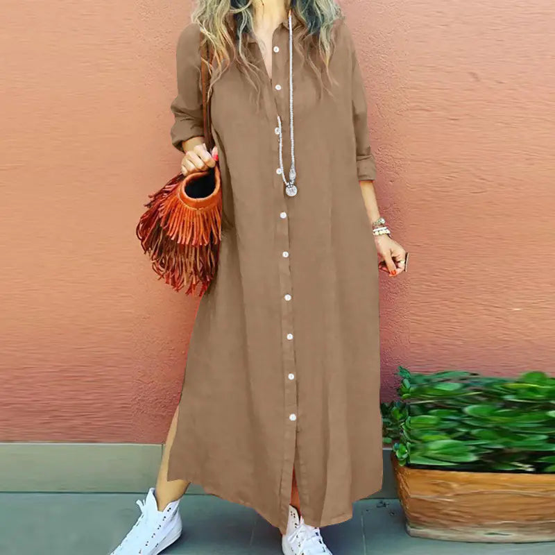 Chic Cotton-Linen Long Sleeve Cardigan Dress